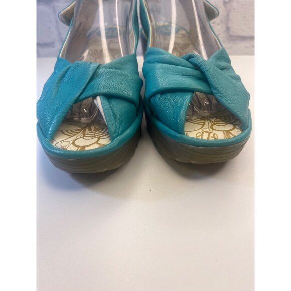 Fly London Yakin Wedge Leather Shoes Blue Turquoise Color Ladies Size 40 / 9.5 A - Picture 6 of 15